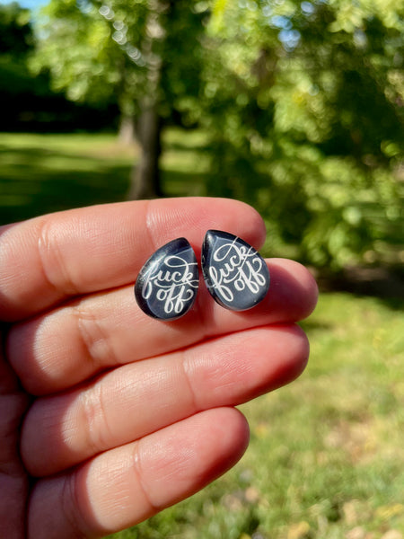 fuck off teardrop earrings