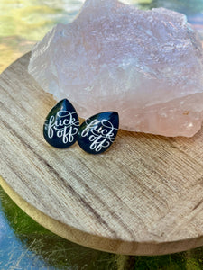 fuck off teardrop earrings