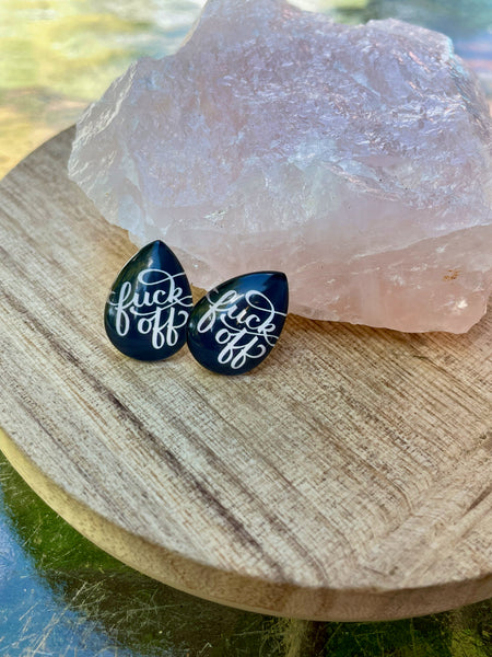fuck off teardrop earrings