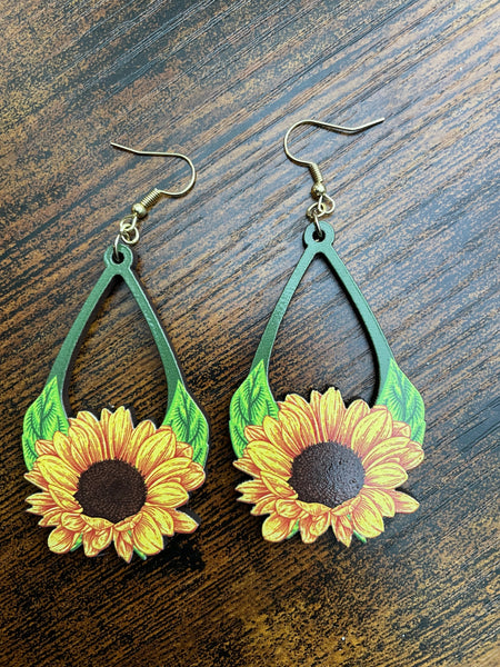 wooden sunflower earrings