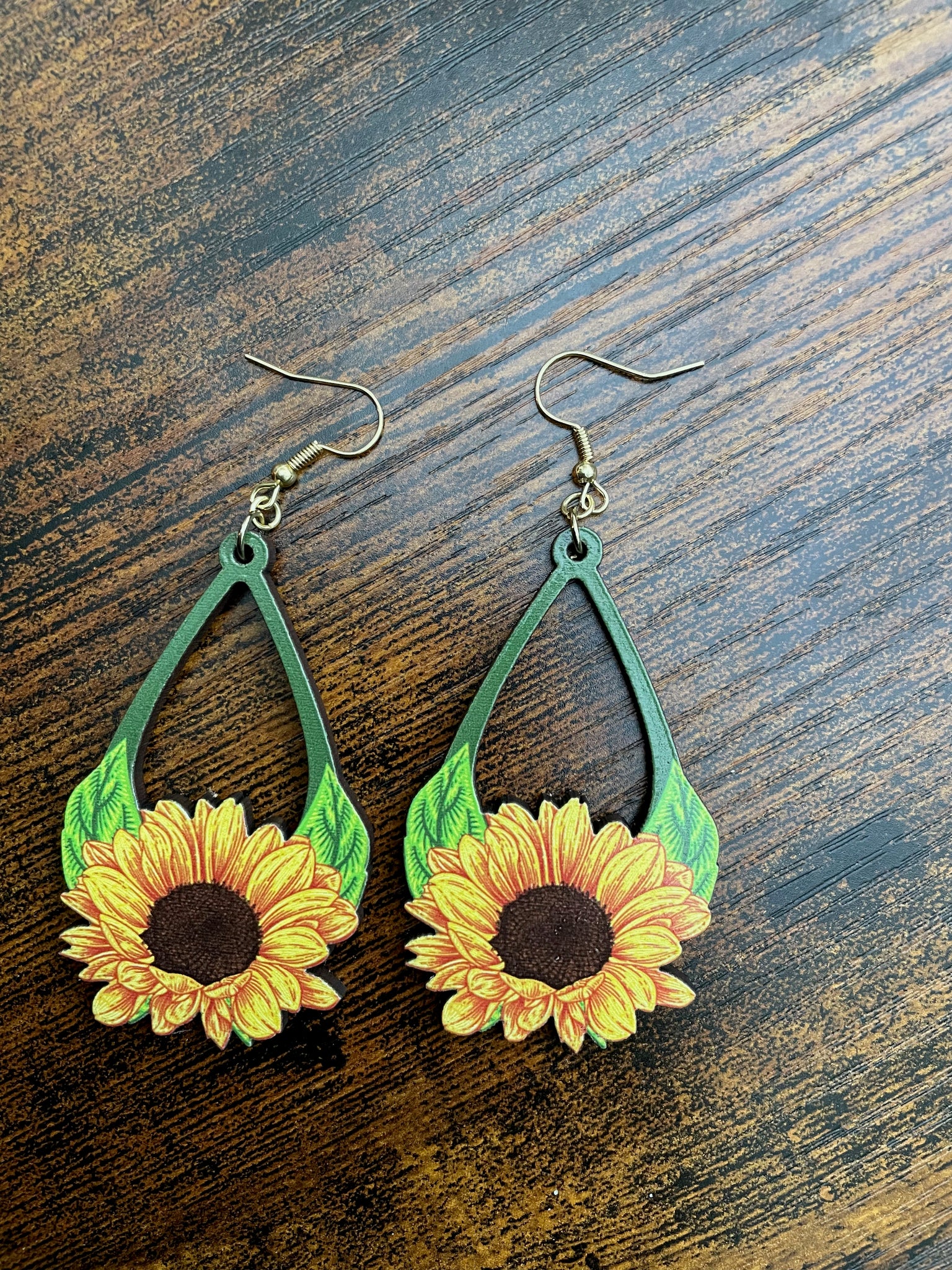 wooden sunflower earrings