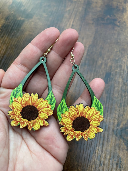 wooden sunflower earrings