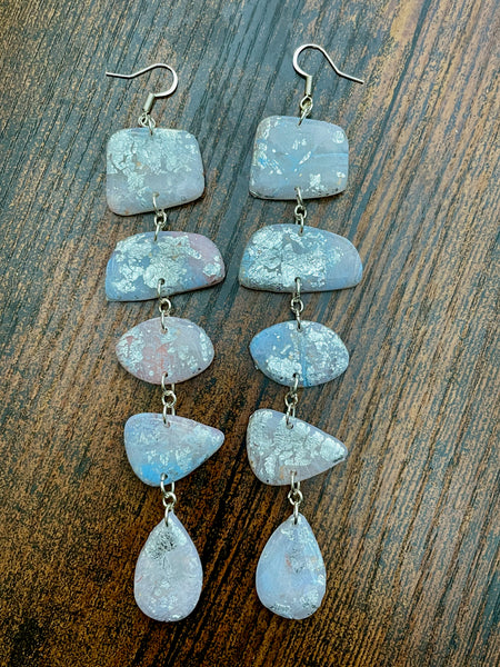blue watercolor long polymer clay earrings