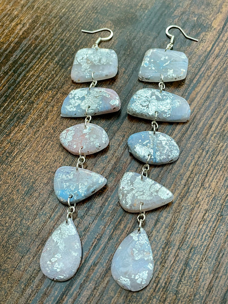 blue watercolor long polymer clay earrings