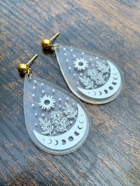 sun and flower acrylic earrings