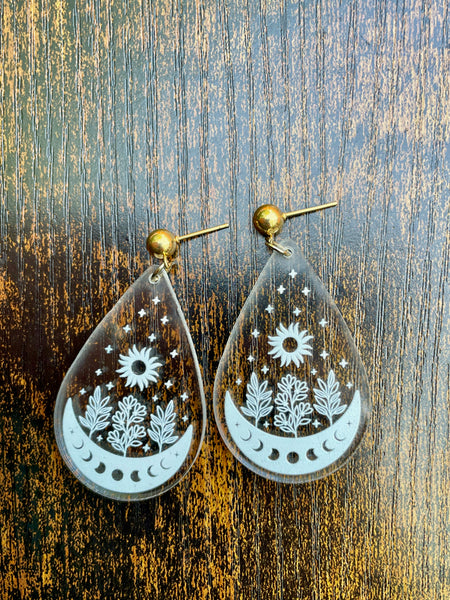 sun and flower acrylic earrings
