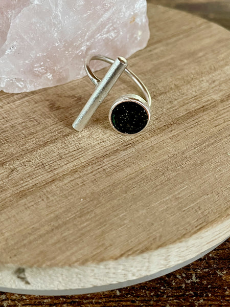 black glitter polymer clay silver ring