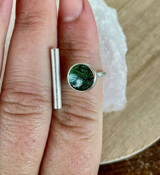 emerald green polymer clay silver ring