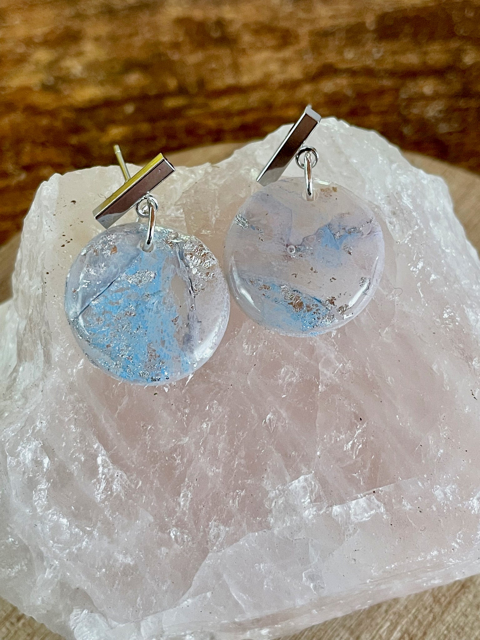 small watercolor blue polymer clay dangle earrings