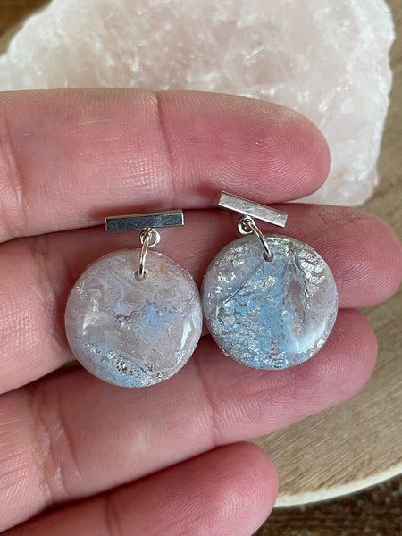 small watercolor blue polymer clay dangle earrings