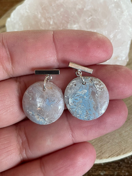small watercolor blue polymer clay dangle earrings