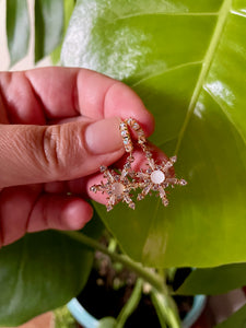 smoked glass snowflake opal huggie earrings