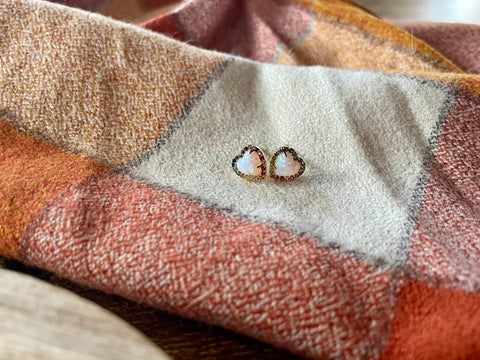 opal rainbow heart stud earrings