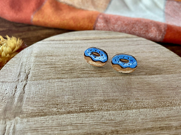 blue donut stud earring, hand painted