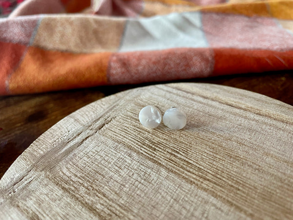 white acetate stud earrings