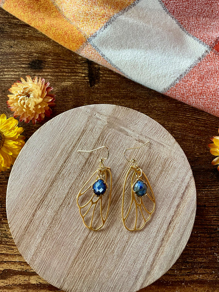lapis lazuli gold butterfly wing earrings