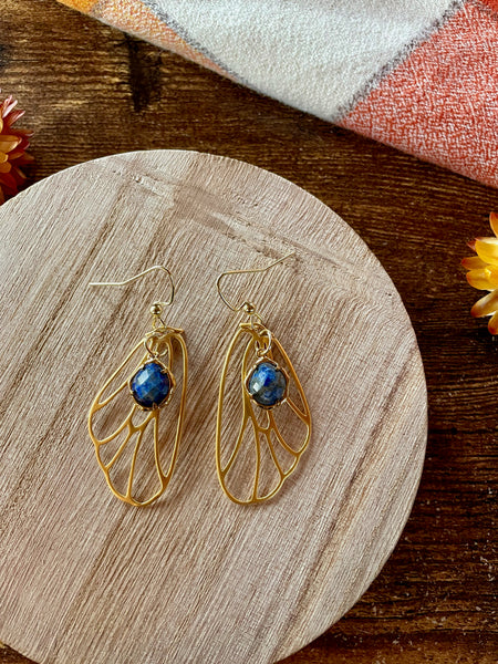 lapis lazuli gold butterfly wing earrings