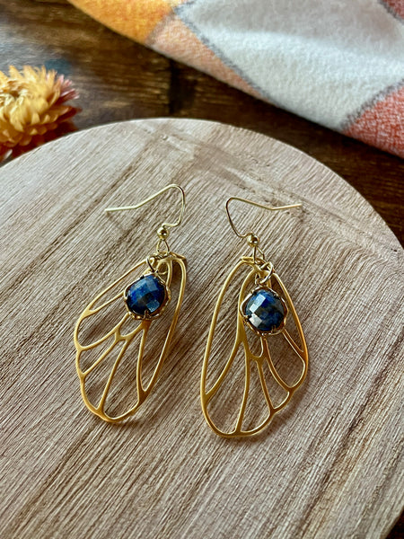 lapis lazuli gold butterfly wing earrings