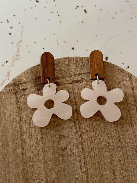 pearl white acrylic flower dangle earring