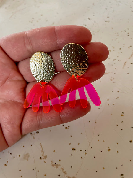 neon pink acrylic dangle earring