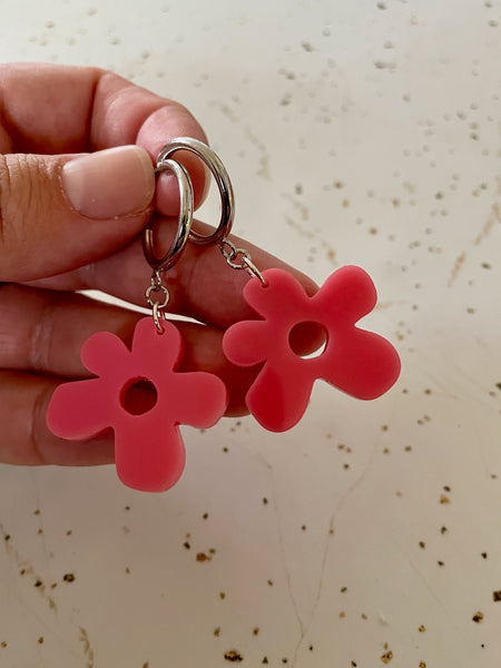 silver hoop pink flower acrylic dangle earring