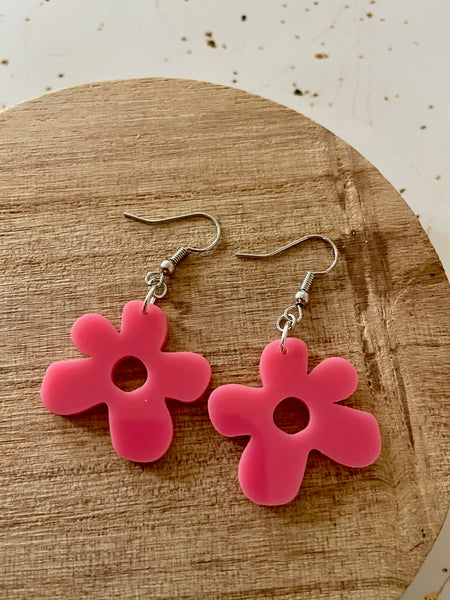 pink flower acrylic dangle earring