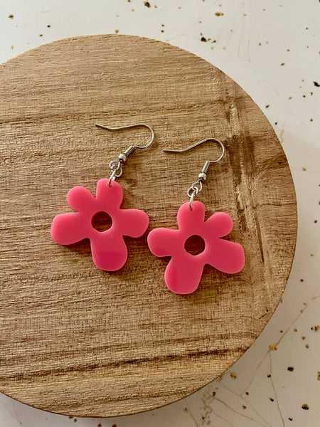 pink flower acrylic dangle earring