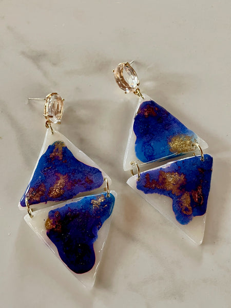 abstract ink and clay dangle earrings