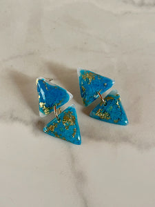 turquoise blue abstract ink and clay dangle earrings