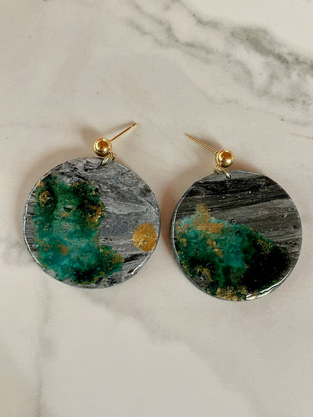 black marble abstract ink and clay dangle earrings