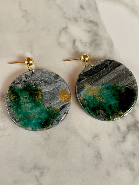 black marble abstract ink and clay dangle earrings