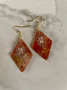 orange abstract ink and polymer clay dangle earrings