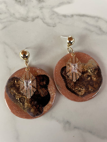 orange abstract ink and clay dangle earrings