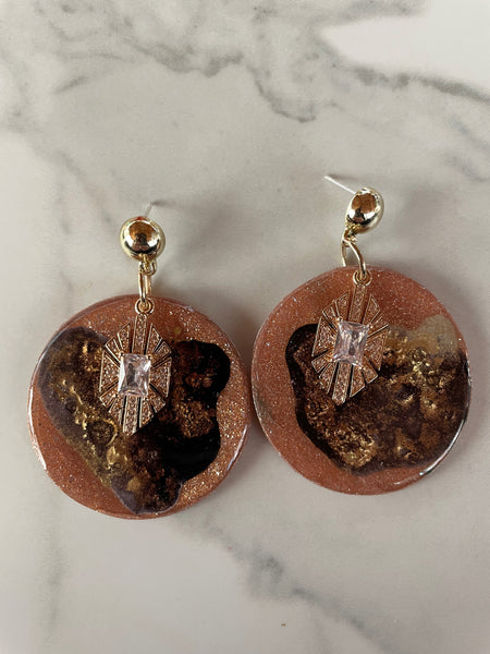 orange abstract ink and clay dangle earrings