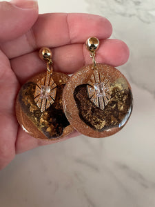 orange abstract ink and clay dangle earrings