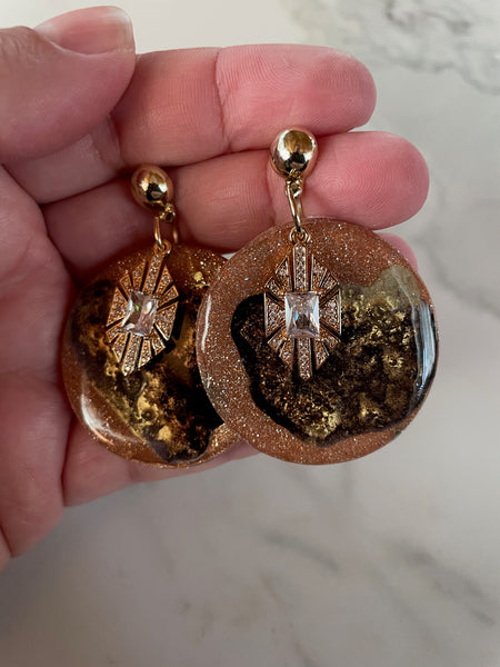 orange abstract ink and clay dangle earrings