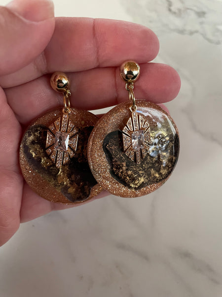 orange abstract ink and clay dangle earrings