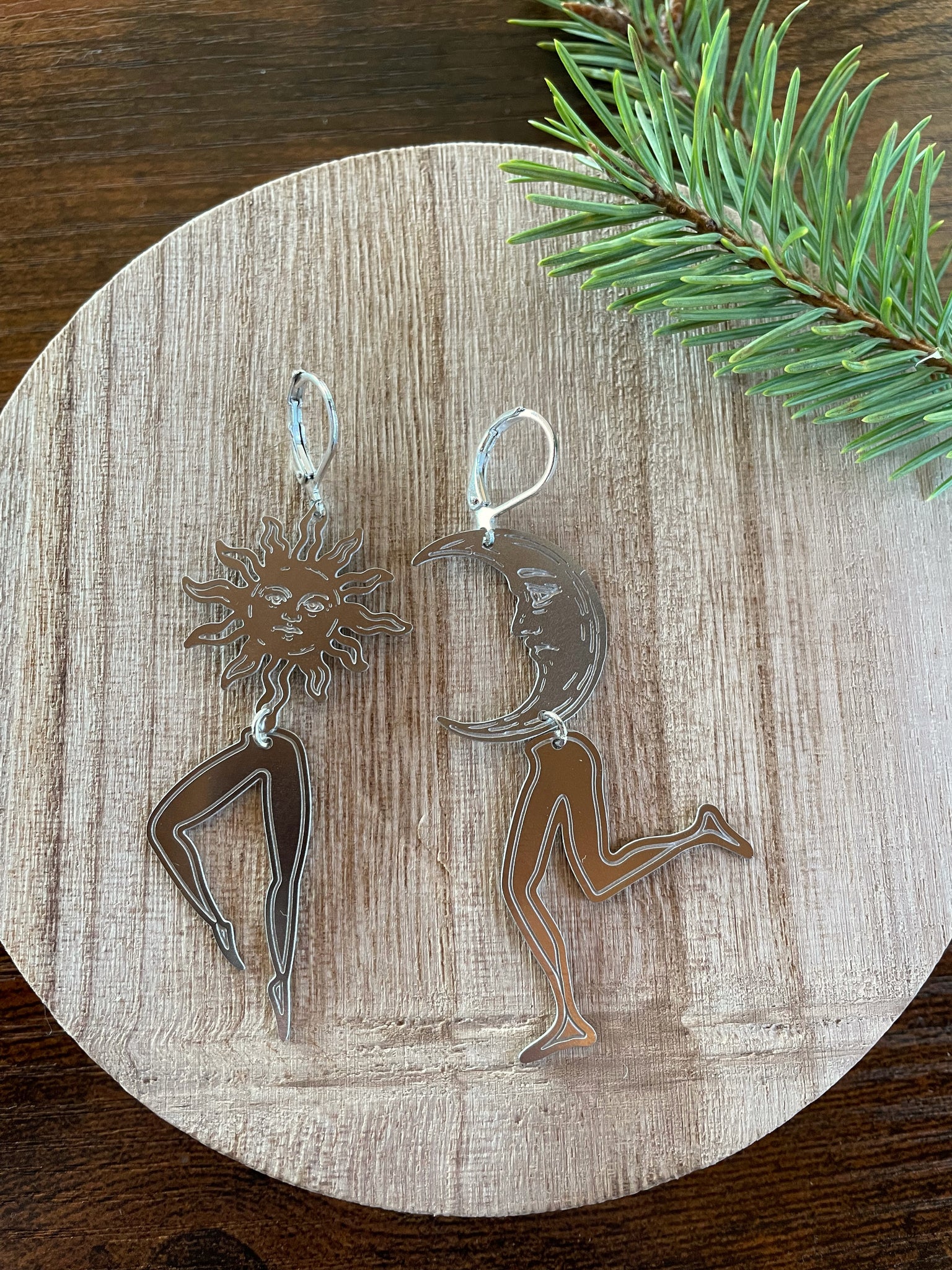 dancing sun and moon silver earrings