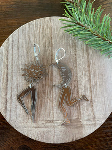 dancing sun and moon silver earrings