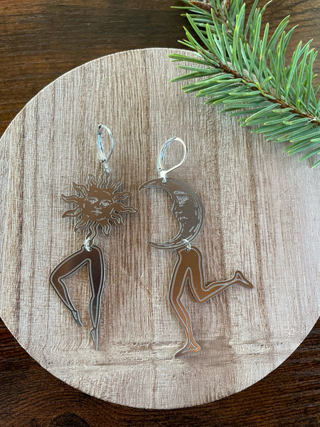 dancing sun and moon silver earrings