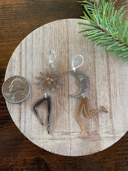 dancing sun and moon silver earrings