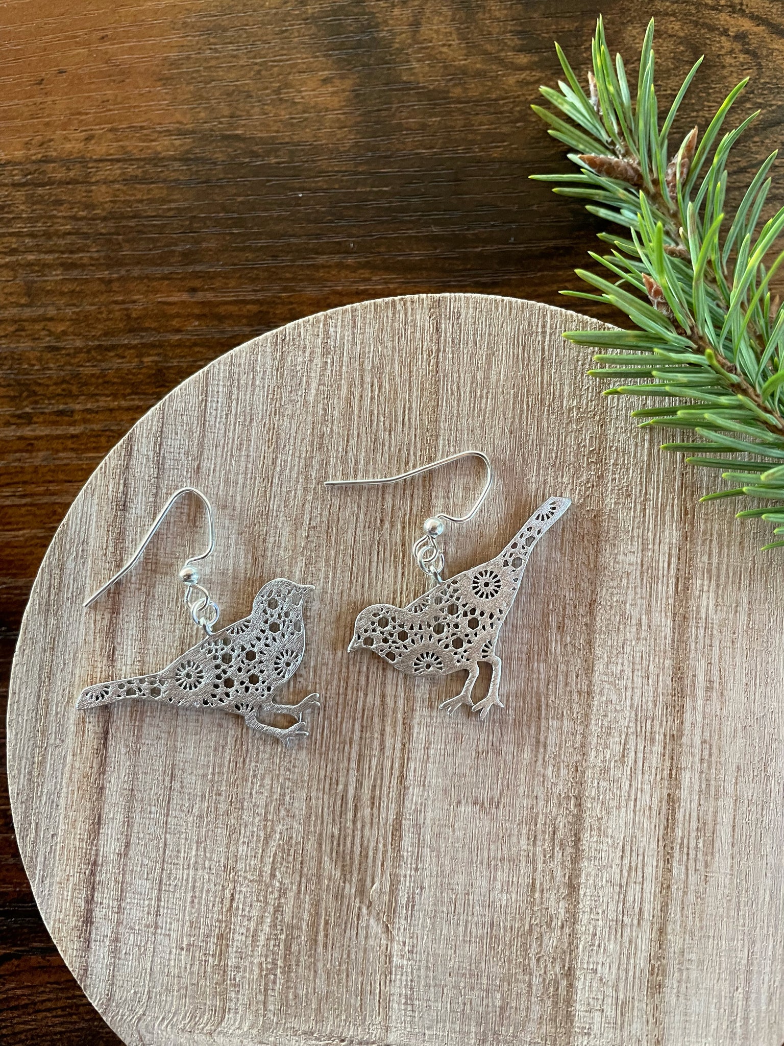 lace bird silver earrings