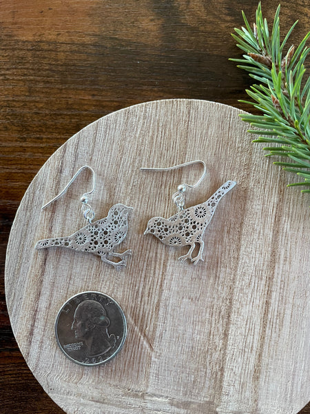 lace bird silver earrings