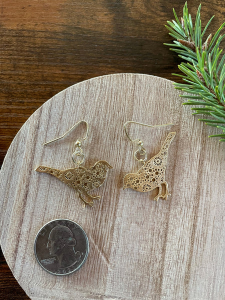 lacy gold bird earrings