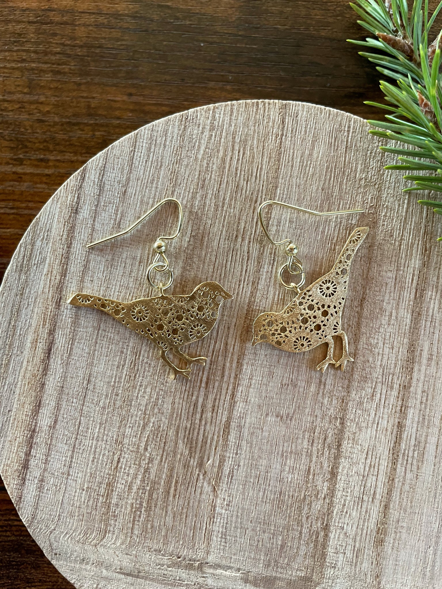 lacy gold bird earrings