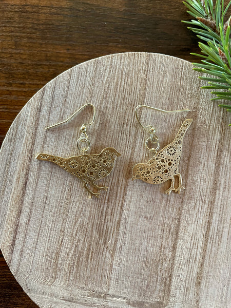 lacy gold bird earrings