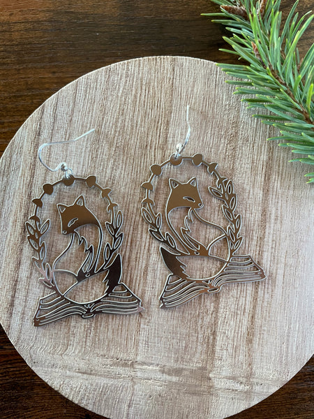 Fox book silver earrings