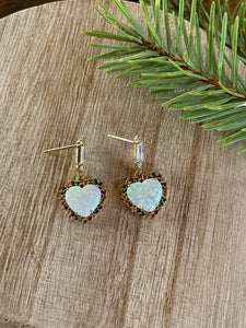 opal heart rainbow dangle earring