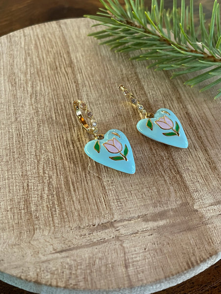 enamel heart huggie earrings