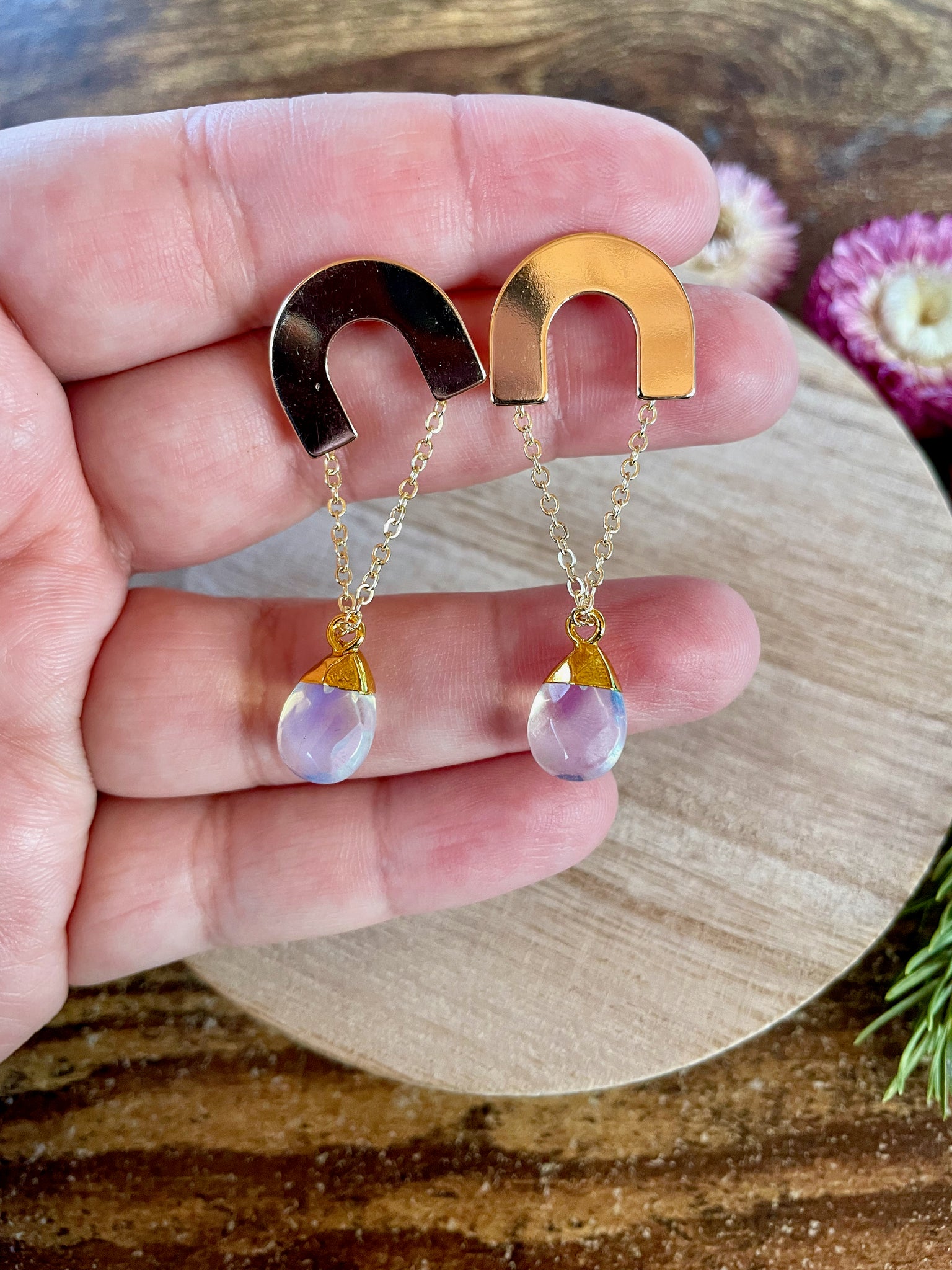 opalite gold dangle earrings